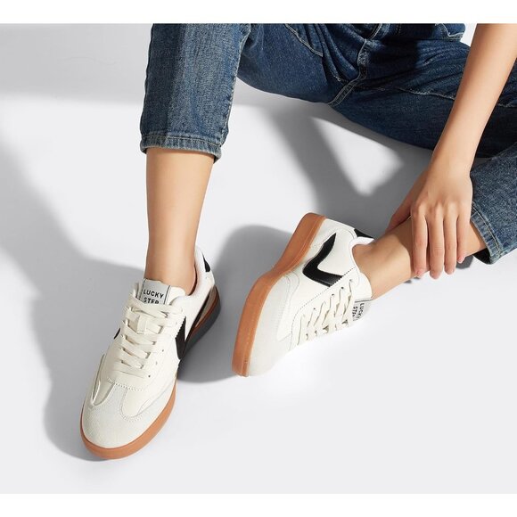 Women's  Black/Beige-Grey Retro Fashion Sneakers Classic Casual Walking Shoes - Picture 6 of 7